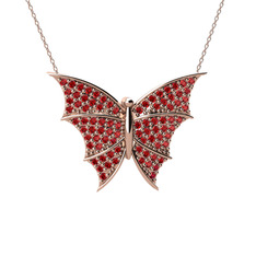 Diana Kelebek Kolye - Garnet 14 ayar rose altın kolye (40 cm rose altın rolo zincir) #dfa19k