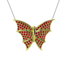 Diana Kelebek Kolye - Garnet 18 ayar altın kolye (40 cm beyaz altın rolo zincir) #evnkf8
