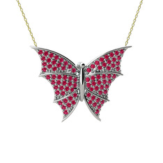 Diana Kelebek Kolye - Rodolit garnet 18 ayar beyaz altın kolye (40 cm gümüş rolo zincir) #ezxofn