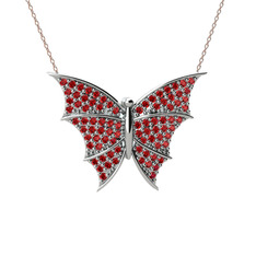 Diana Kelebek Kolye - Garnet 14 ayar beyaz altın kolye (40 cm gümüş rolo zincir) #ff80wn