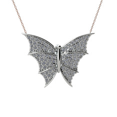 Diana Kelebek Kolye - Swarovski 14 ayar beyaz altın kolye (40 cm rose altın rolo zincir) #gzwfsg