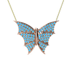 Diana Kelebek Kolye - Akuamarin 925 ayar rose altın kaplama gümüş kolye (40 cm altın rolo zincir) #hnu2k9