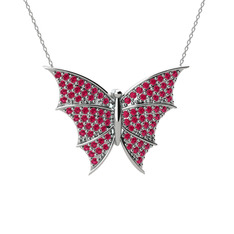 Diana Kelebek Kolye - Rodolit garnet 18 ayar beyaz altın kolye (40 cm gümüş rolo zincir) #i1oqcl