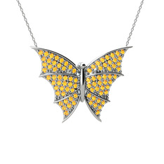 Diana Kelebek Kolye - Sitrin 14 ayar beyaz altın kolye (40 cm beyaz altın rolo zincir) #kmhoty