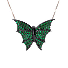 Yeşil kuvars 925 ayar siyah rodyum kaplama gümüş kolye (40 cm gümüş rolo zincir)