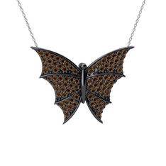 Diana Kelebek Kolye - Dumanlı kuvars 925 ayar siyah rodyum kaplama gümüş kolye (40 cm beyaz altın rolo zincir) #mlff6v