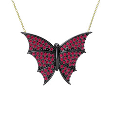 Rodolit garnet 925 ayar siyah rodyum kaplama gümüş kolye (40 cm altın rolo zincir)