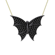 Diana Kelebek Kolye - Siyah zirkon 925 ayar siyah rodyum kaplama gümüş kolye (40 cm altın rolo zincir) #nxyfcs