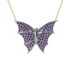 Diana Kelebek Kolye - Ametist 8 ayar beyaz altın kolye (40 cm gümüş rolo zincir) #nz03p2