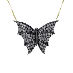 Diana Kelebek Kolye - Swarovski 925 ayar siyah rodyum kaplama gümüş kolye (40 cm altın rolo zincir) #or24cj