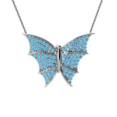 Diana Kelebek Kolye - Akuamarin 925 ayar gümüş kolye (40 cm gümüş rolo zincir) #pkuezg