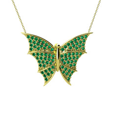 Diana Kelebek Kolye - Yeşil kuvars 14 ayar altın kolye (40 cm gümüş rolo zincir) #q5nwsh