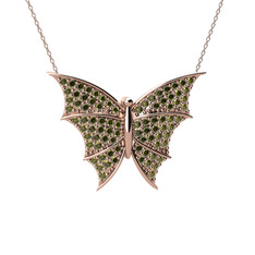 Diana Kelebek Kolye - Peridot 14 ayar rose altın kolye (40 cm rose altın rolo zincir) #qidsp2