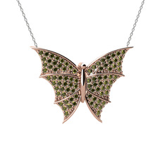 Peridot 18 ayar rose altın kolye (40 cm beyaz altın rolo zincir)