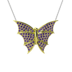 Diana Kelebek Kolye - Ametist 925 ayar altın kaplama gümüş kolye (40 cm beyaz altın rolo zincir) #xugndb