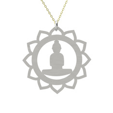 Lotus Buda Kolye - 18 ayar beyaz altın kolye (40 cm altın rolo zincir) #1f34h2r