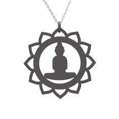 Lotus Buda Kolye - 925 ayar siyah rodyum kaplama gümüş kolye (40 cm beyaz altın rolo zincir) #1gv5125