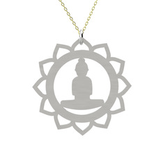 Lotus Buda Kolye - 8 ayar beyaz altın kolye (40 cm altın rolo zincir) #1ti68pz
