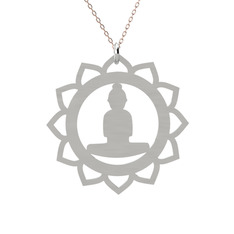 Lotus Buda Kolye - 8 ayar beyaz altın kolye (40 cm rose altın rolo zincir) #38my74