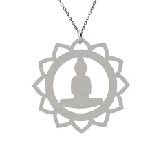 Lotus Buda Kolye - 18 ayar beyaz altın kolye (40 cm gümüş rolo zincir) #nvos4f