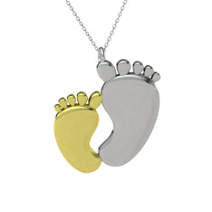 Bebek Ayağı Kolye - 18 ayar altın kolye (40 cm beyaz altın rolo zincir) #10b8his