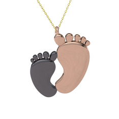 Bebek Ayağı Kolye - 925 ayar siyah rodyum kaplama gümüş kolye (40 cm altın rolo zincir) #1jo06is