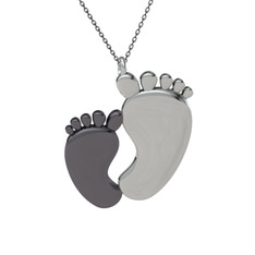 Bebek Ayağı Kolye - 925 ayar siyah rodyum kaplama gümüş kolye (40 cm gümüş rolo zincir) #1llwdva