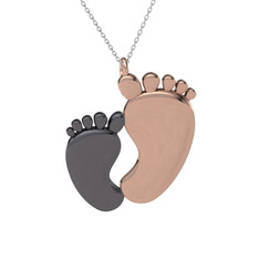Bebek Ayağı Kolye - 925 ayar siyah rodyum kaplama gümüş kolye (40 cm beyaz altın rolo zincir) #1wgk050