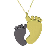 Bebek Ayağı Kolye - 925 ayar siyah rodyum kaplama gümüş kolye (40 cm altın rolo zincir) #a5oecb