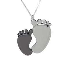 Bebek Ayağı Kolye - 925 ayar siyah rodyum kaplama gümüş kolye (40 cm beyaz altın rolo zincir) #k8uyf8