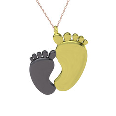 Bebek Ayağı Kolye - 925 ayar siyah rodyum kaplama gümüş kolye (40 cm rose altın rolo zincir) #n4gxts