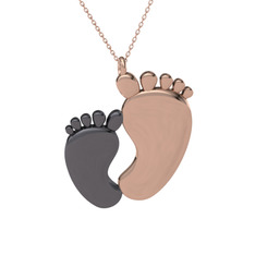 Bebek Ayağı Kolye - 925 ayar siyah rodyum kaplama gümüş kolye (40 cm rose altın rolo zincir) #nynq9t