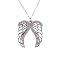 Pembe kuvars 18 ayar beyaz altın kolye (40 cm beyaz altın rolo zincir)