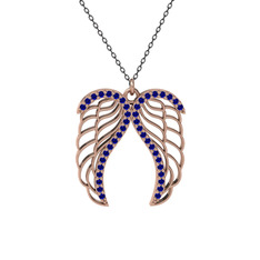 Raziel Melek Kanadı Kolye - Lab safir 8 ayar rose altın kolye (40 cm gümüş rolo zincir) #16c94f7