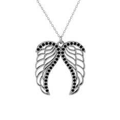 Raziel Melek Kanadı Kolye - Siyah zirkon 18 ayar beyaz altın kolye (40 cm beyaz altın rolo zincir) #16yt9rr