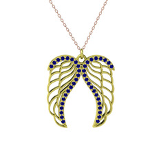 Lab safir 18 ayar altın kolye (40 cm rose altın rolo zincir)