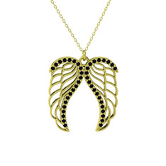 Raziel Melek Kanadı Kolye - Siyah zirkon 18 ayar altın kolye (40 cm altın rolo zincir) #182v2ij