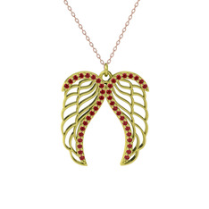 Raziel Melek Kanadı Kolye - Garnet 14 ayar altın kolye (40 cm rose altın rolo zincir) #18seqam