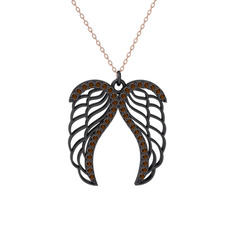 Raziel Melek Kanadı Kolye - Dumanlı kuvars 925 ayar siyah rodyum kaplama gümüş kolye (40 cm rose altın rolo zincir) #1e6q03k