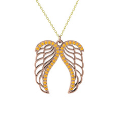 Raziel Melek Kanadı Kolye - Sitrin 925 ayar rose altın kaplama gümüş kolye (40 cm gümüş rolo zincir) #1f0ees9