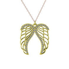 Raziel Melek Kanadı Kolye - Pırlanta 8 ayar altın kolye (0.3696 karat, 40 cm gümüş rolo zincir) #1f7nqrq