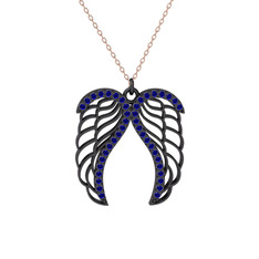 Raziel Melek Kanadı Kolye - Lab safir 925 ayar siyah rodyum kaplama gümüş kolye (40 cm rose altın rolo zincir) #1fbou0l