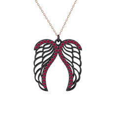 Raziel Melek Kanadı Kolye - Rodolit garnet 925 ayar siyah rodyum kaplama gümüş kolye (40 cm rose altın rolo zincir) #1grn14x