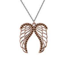 Raziel Melek Kanadı Kolye - Dumanlı kuvars 18 ayar rose altın kolye (40 cm gümüş rolo zincir) #1hfwkbt