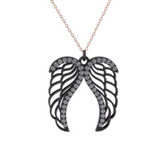 Swarovski 925 ayar siyah rodyum kaplama gümüş kolye (40 cm rose altın rolo zincir)