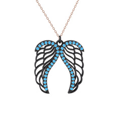 Raziel Melek Kanadı Kolye - Akuamarin 925 ayar siyah rodyum kaplama gümüş kolye (40 cm gümüş rolo zincir) #1kvcdem