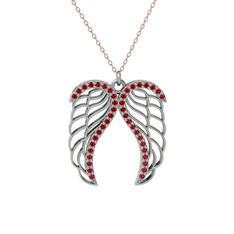 Garnet 14 ayar beyaz altın kolye (40 cm rose altın rolo zincir)