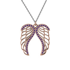Raziel Melek Kanadı Kolye - Ametist 18 ayar rose altın kolye (40 cm gümüş rolo zincir) #1mc9gtz