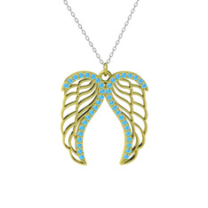 Raziel Melek Kanadı Kolye - Akuamarin 14 ayar altın kolye (40 cm beyaz altın rolo zincir) #1q3hygj