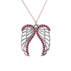 Raziel Melek Kanadı Kolye - Rodolit garnet 18 ayar beyaz altın kolye (40 cm rose altın rolo zincir) #1s3gisw